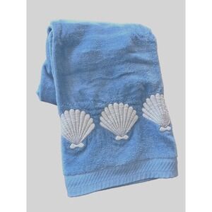 Vintage Bath Towel Blue Seashell Shell Beach 1970s Grand Prix Avanti USA MCM